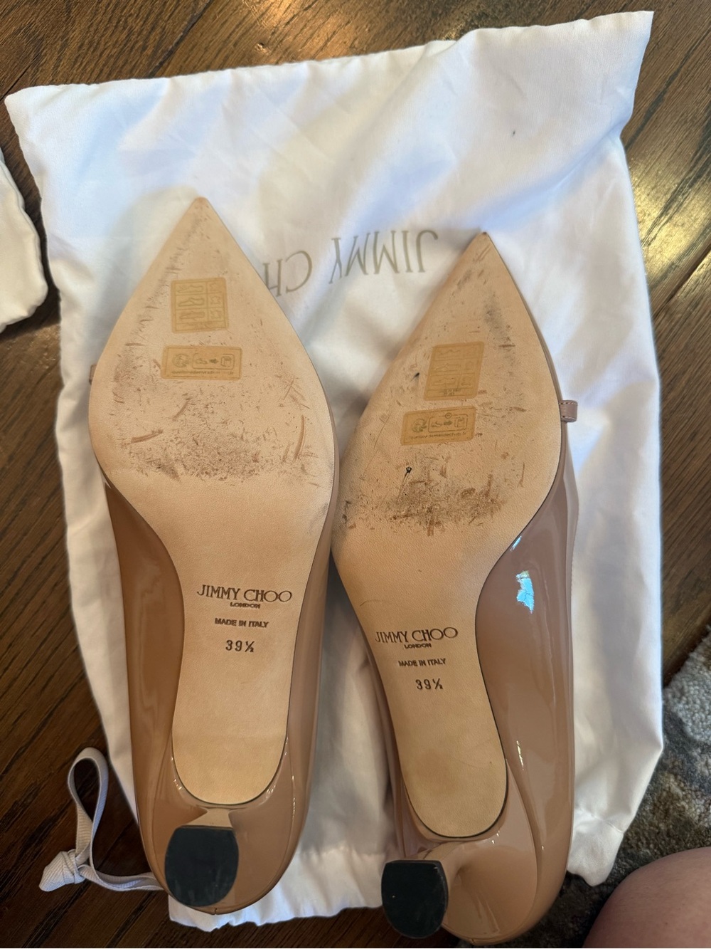 Jimmy Choo Blush Patent Leather Pointed-Toe Pumps with Pearl Strap - Picture 8 of 8